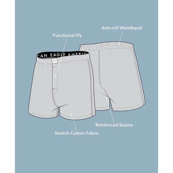 NEW AMERICAN EAGLE 3-Pack Stretch Boxers Sz Small Blue Plaid Gingham underwear - Picture 2 of 7